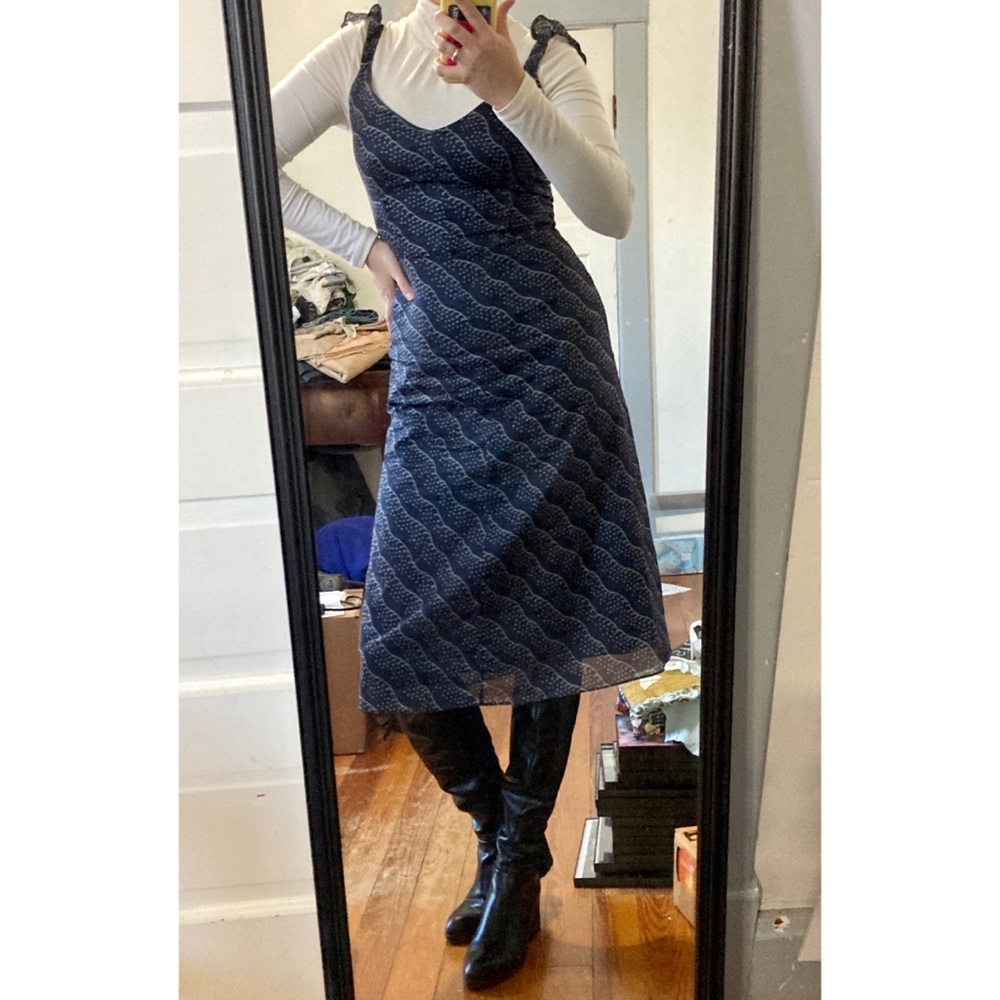 Blue Cotton Patterned J.Crew Midi Dress